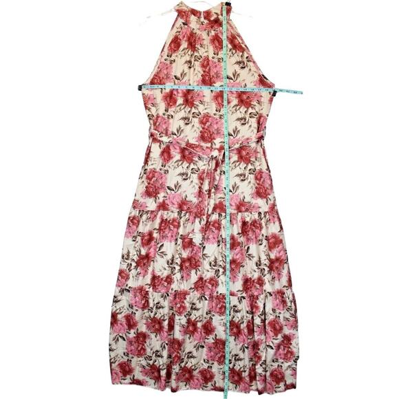 Shein Maxi Dress Halter Neck Women L Satin Beige Pink Floral Summer Beach - Picture 10 of 16
